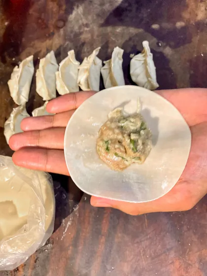 Handmade dumpling being prepared at Waroeng Mr. Mizo