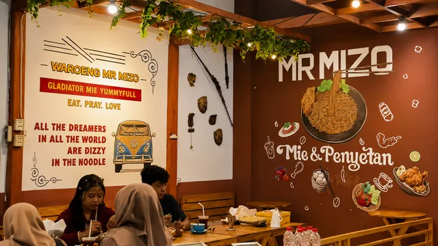 Waroeng Mr. Mizo wall art and dining area
